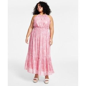 Michael Kors Women's Plus Size Zebra Halter Dress in Pink Polyester, 2X